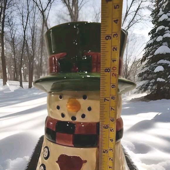 9.5" SNOWMAN COOKIE JAR, Snowman Cookie Jar, Unbranded Pottery - Picture 4 of 7